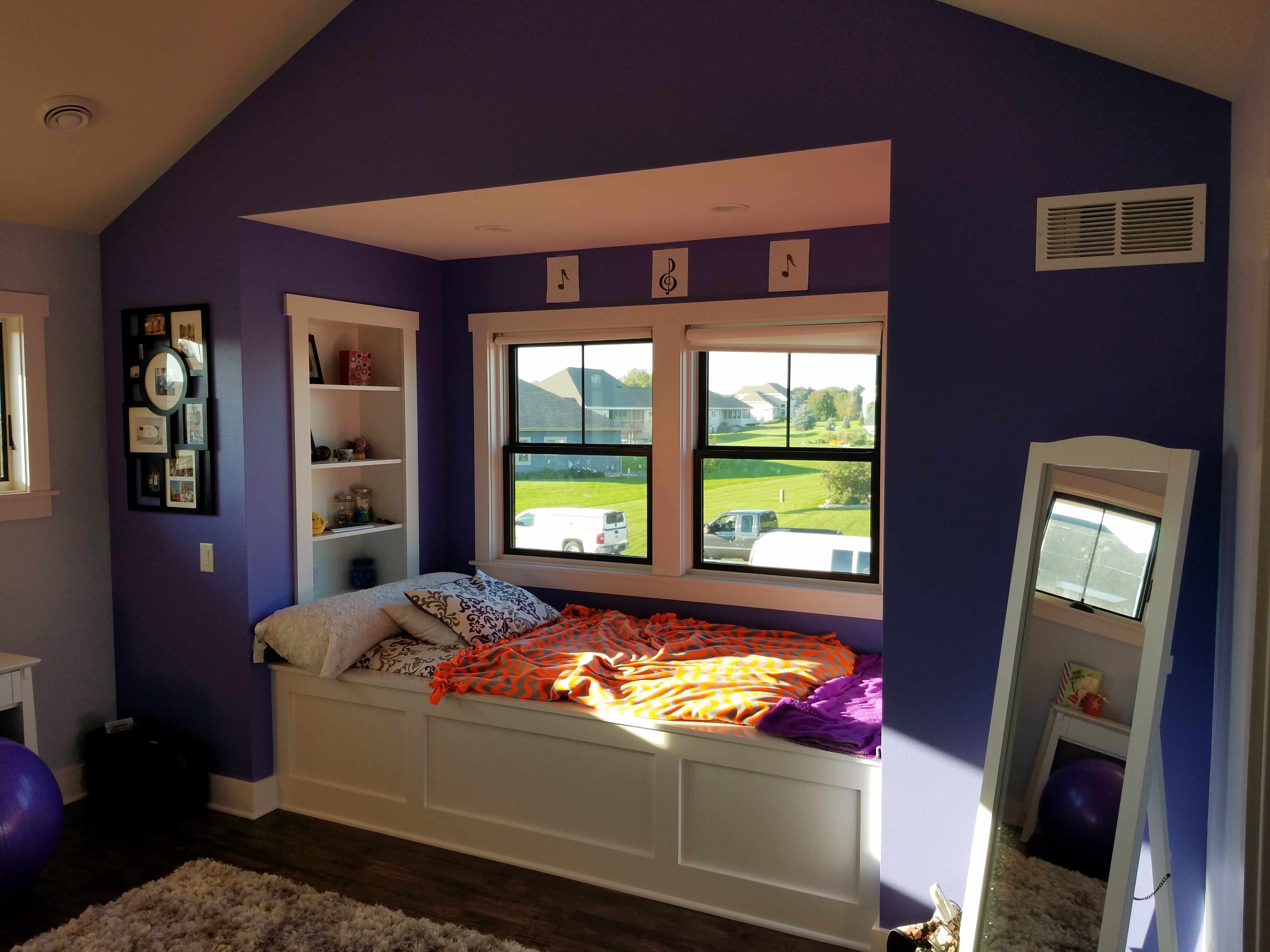Fresh coat of purple paint in bedroom